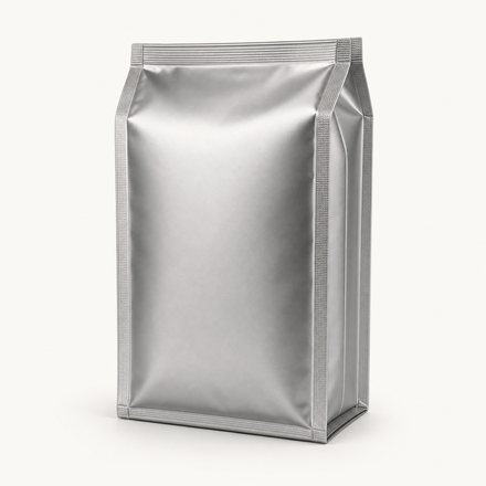 Foil bag with visible sealed bands running along all four edges