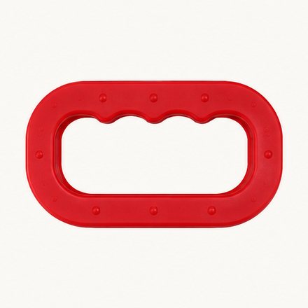Moulded plastic carry handle fitted to a flat-bottom bag
