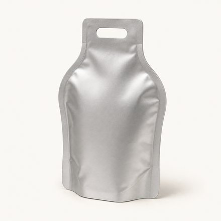 Custom-shaped foil bag with a die-cut carry handle