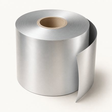 Plain laminated foil film wound around a cylindrical roll core